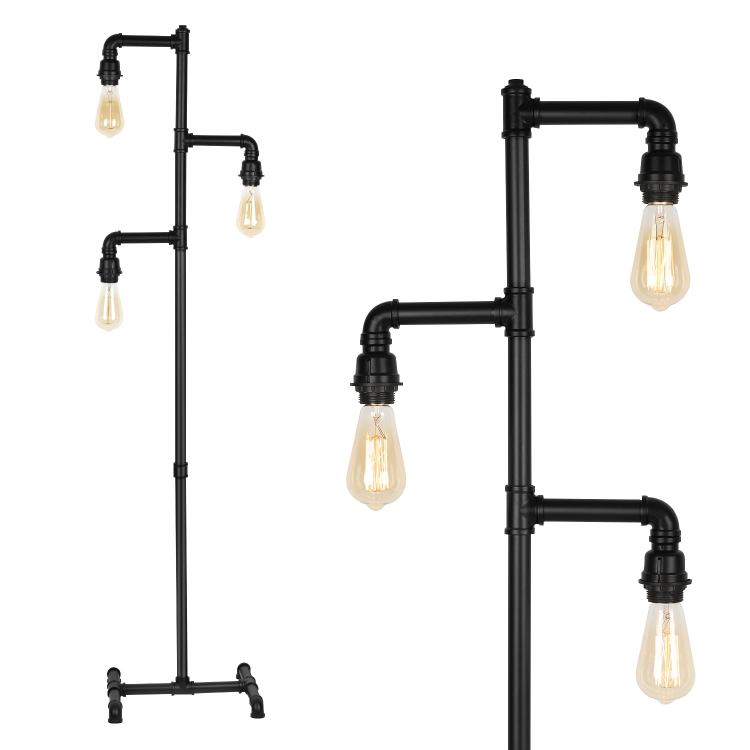 Industrial Tree Floor Lamp with 3 Adjustable Rotating Lights, E26 Edison Bulb Floor Lamp for Living Room, Bedroom, Home, Office(Bulb not Included) (Black)