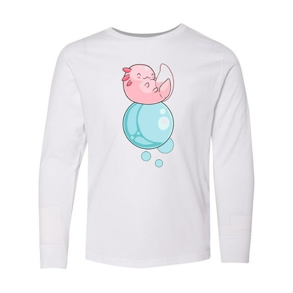 Inktastic Cute Axolotl Sitting on a Bubble Long Sleeve Youth T-Shirt