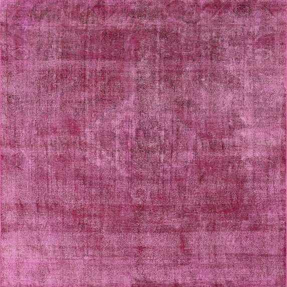 Ahgly Company Indoor Square Mid-Century Modern Dark Hot Pink Oriental Area Rugs, 7' Square