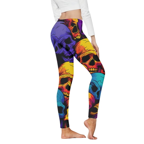 WILLBEST Mallas Deportivas de Yoga Con Estampado de Halloween Para Mujer, Pantalones de Entrenamiento de Cintura Alta, Elásticos y Cómodos, Para Fitness Extra Grande