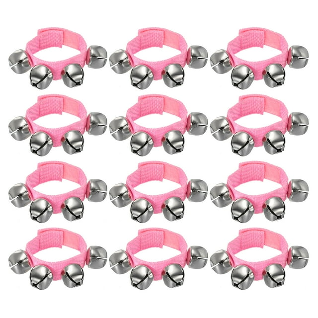 Unique Bargains 12 Pcs Clochettes de Poignet, Clochettes de Cheville Instruments de Percussion Rythme Musical pour Fête Noël, Rose