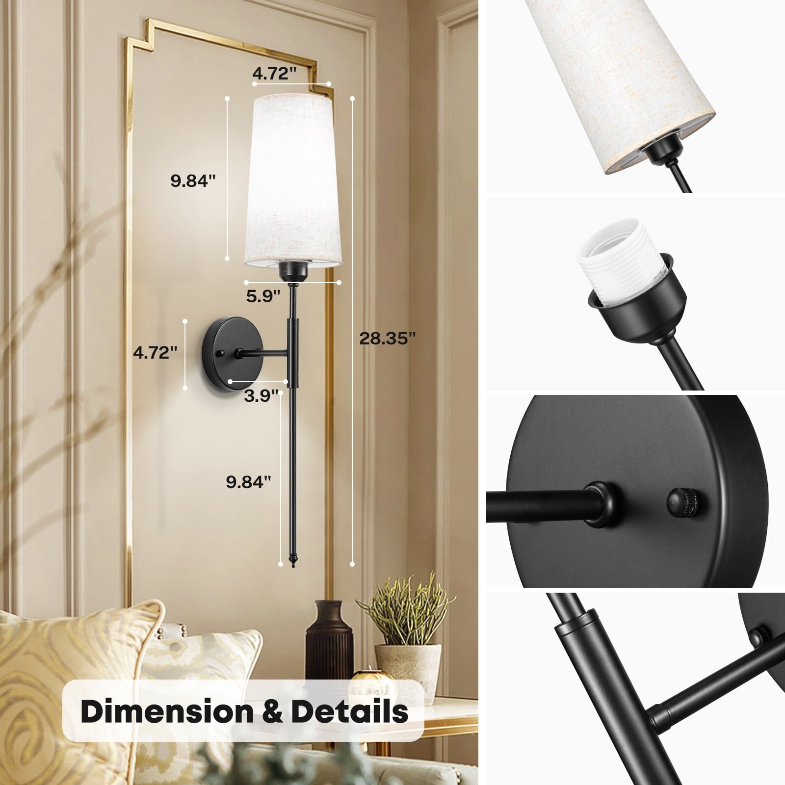 Battery Operated Wall Sconces with Remote Control,Wall Sconces Set of Two,3000K-5000K 3 Colors Rechargeable Wireless Wall Light for Bedroom, Hallway
