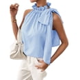 thumbnail image 4 of Levmjia Womens Sleeveless Tank Tops Lightweight Ruffled Halter Neck Striped Drawstring Loose Fit Casual Blouses Breathable Summer Shirts Daily Shopping Beach Holiday, 4 of 5