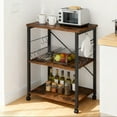 thumbnail image 2 of Ktaxon 3 Tier Mobile Kitchen Cart Microwave Oven Stand, Rolling Kitchen Island Bakers Rack Kitchen Utility Storage Serving Cart with 10 Hooks, Vintage/Black, 2 of 7