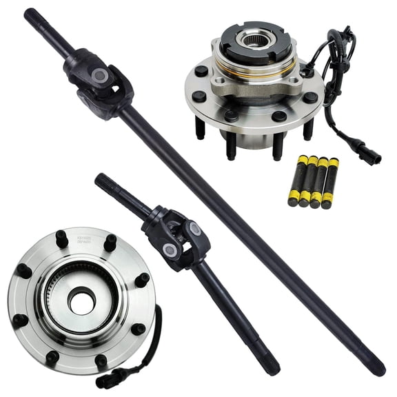 Detroit Axle - 4WD Front Axle Shafts Kit for 1999 2000 2001 2002 2003 2004 Ford F-250 F-350 Super Duty, 2000-2002 Excursion 2 Wheel Bearing and Hubs 2 U-Joint Axle Shafts