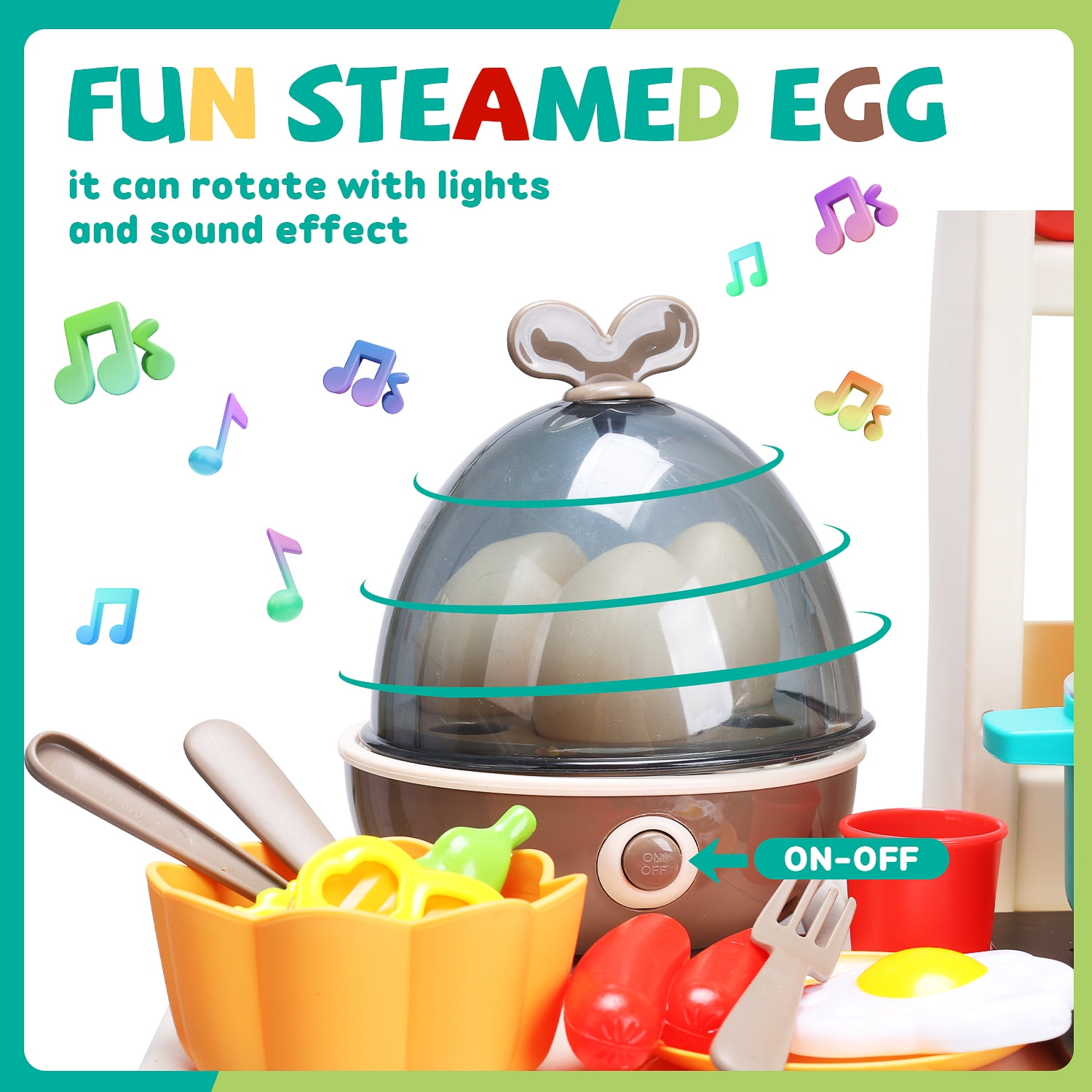 JoyStone 63PCS Kids Kitchen Playset,Play Kitchen Toy with Realistic Lights & Sounds,Pretend Steam, Play Sink & Oven, Menu Board & Other Kitchen Accessories Set for Toddlers
