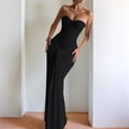 thumbnail image 4 of Women'S Evening Gown Waist Tie Slim Fit Ribbon Strapless Dress Elegant Formal Party Maxi Cocktail Black S, 4 of 9
