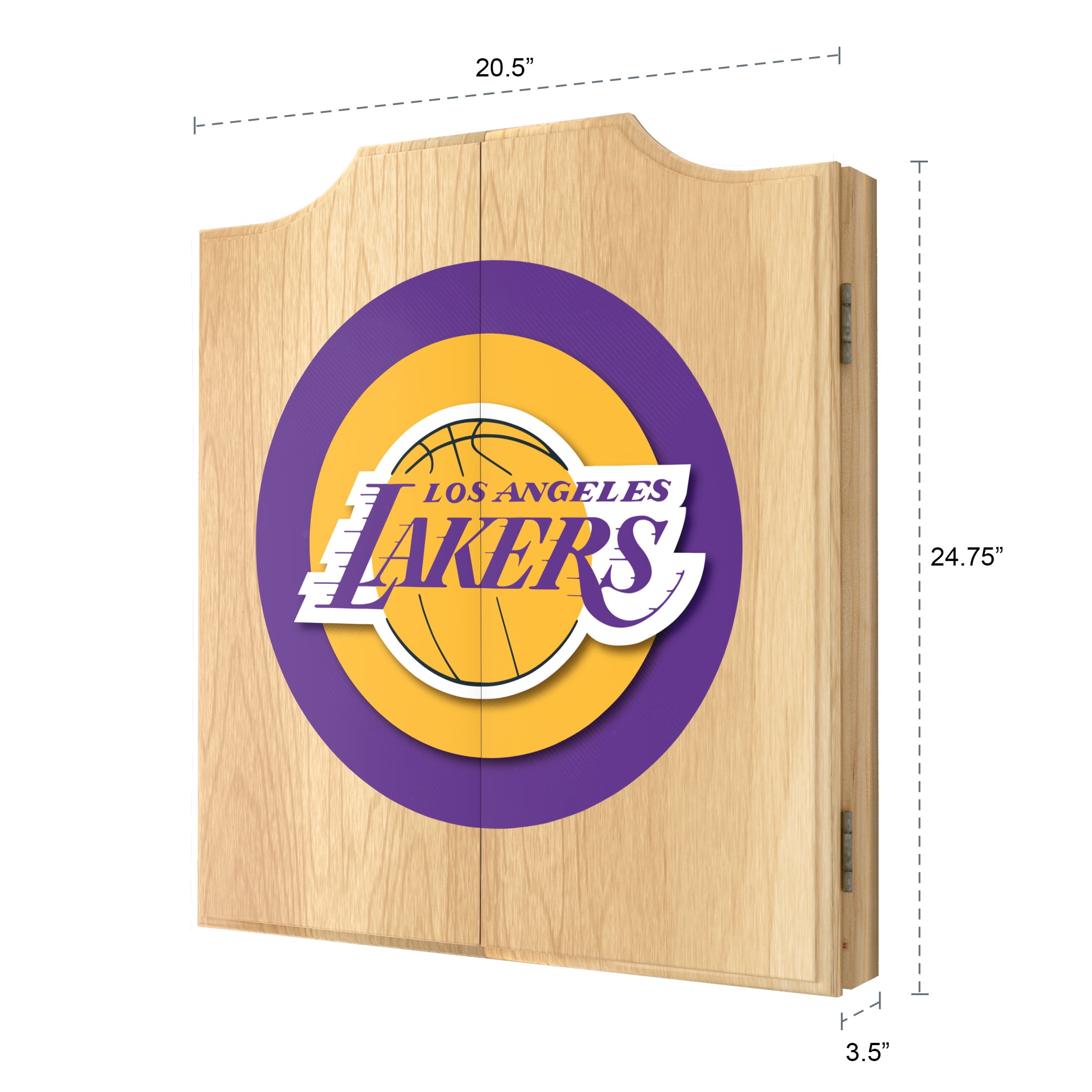Los Angeles Lakers Logo Dart Board Cabinet Set with 6 Steel Tip Darts
