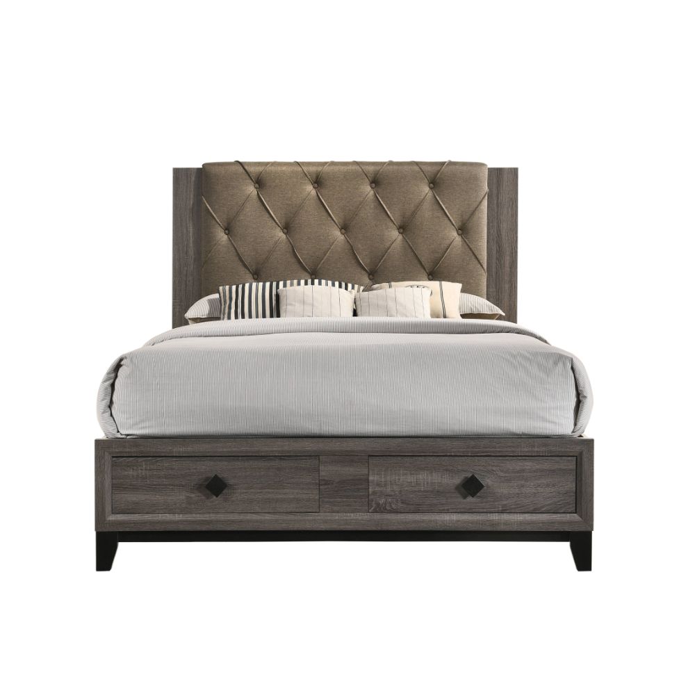 Queen Bed w/Storage, Fabric & Rustic Gray Oak - image 2 of 5