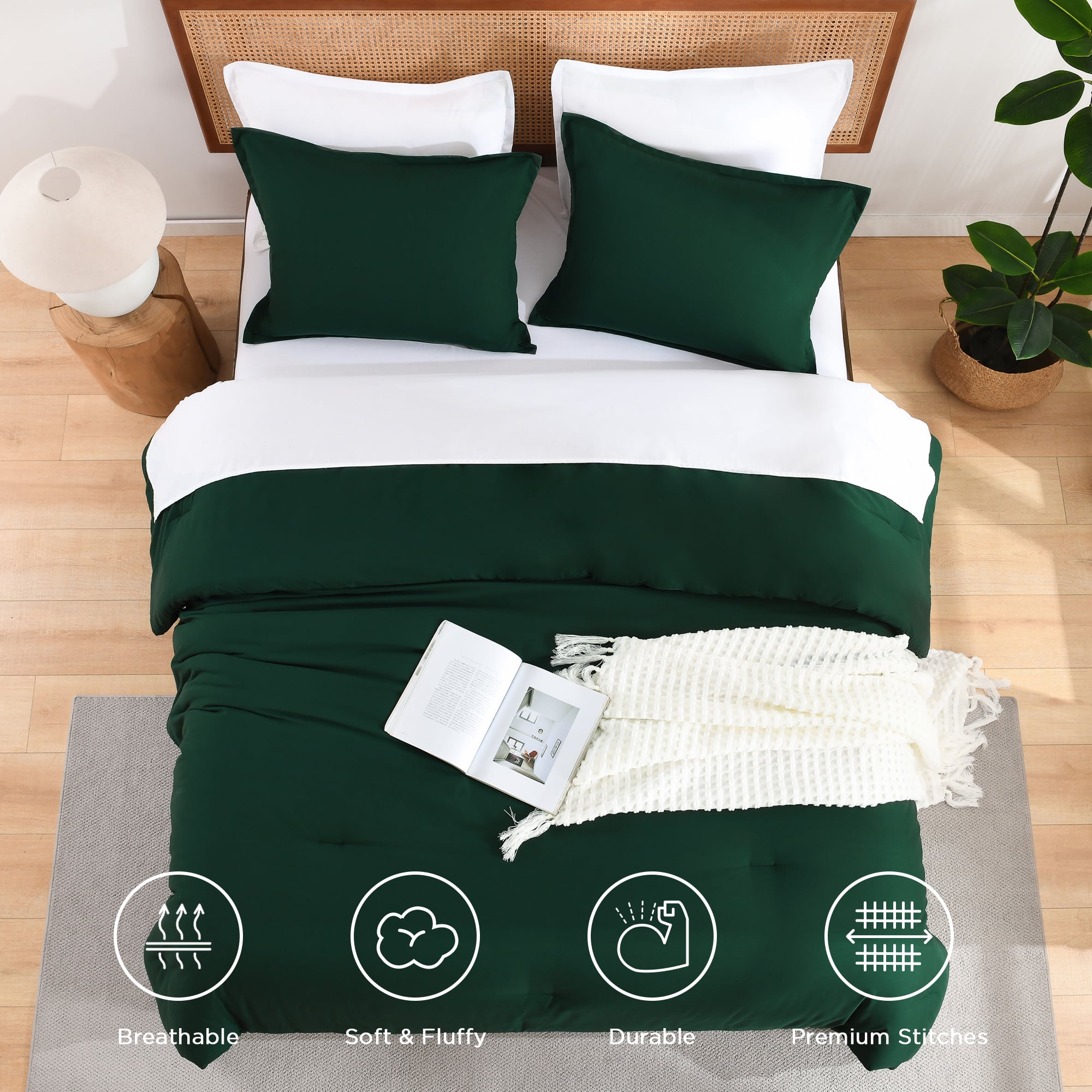 ANGENIA King Size Comforter Sets Dark Emerald Green, 3 Pieces Soft Fluffy Bedding Comforter Sets for King Size Bed,  Lightweight Reversible Microfiber Bed Set for All Season