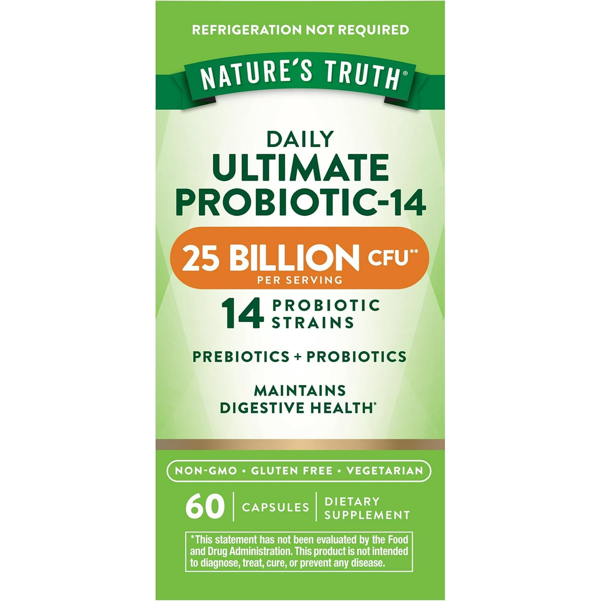 Probiotics For Men and Women | 25 Billion CFU | 60 Capsules | 14 Strains | by Nature's Truth