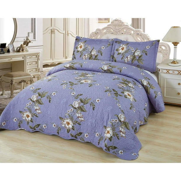 Sapphire Home 3 Piece Full\/Queen Size Quilt Bedspread Coverlet Bedding Set w\/2 Pillow Shams 