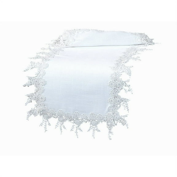 Floral Garden Lace Trim Table Runner, 16 by 36-Inch, White
