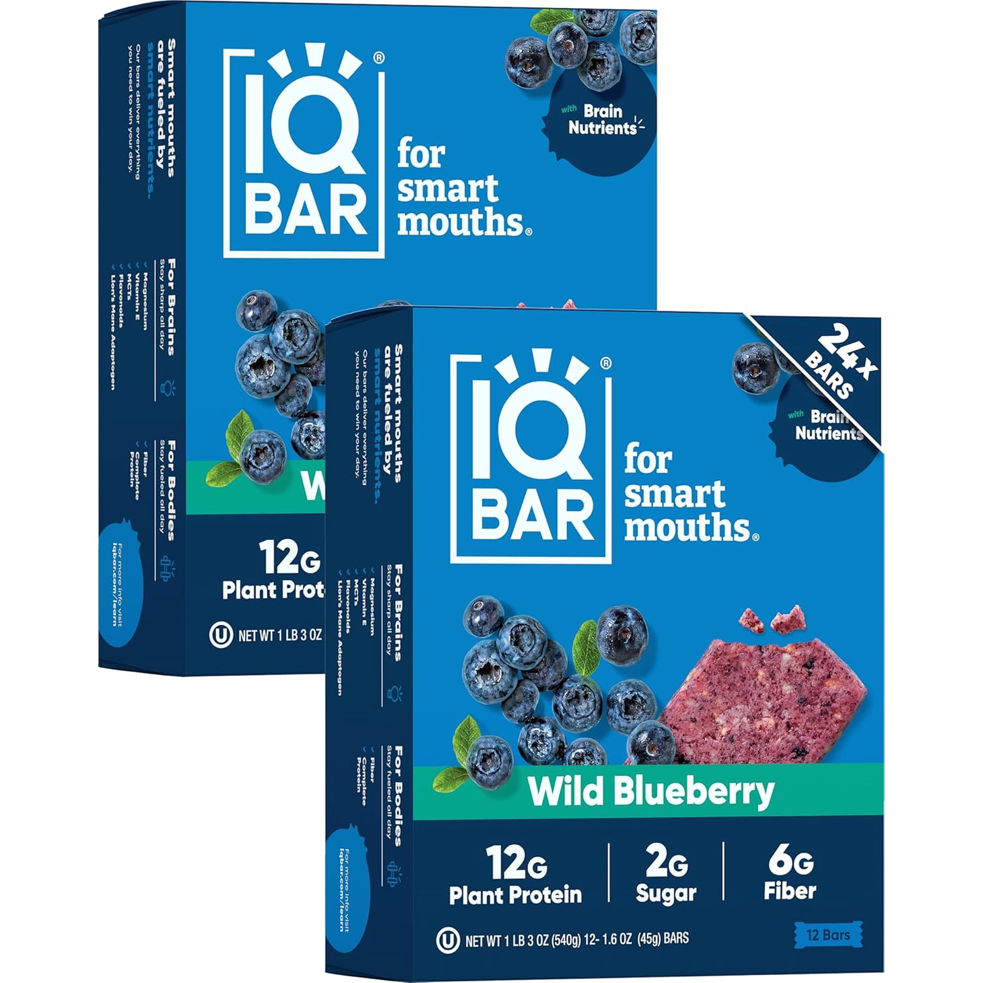 (Pack Of 24) IQ Bar Bar Blueberry 1.6 Oz 12g Plant Protein