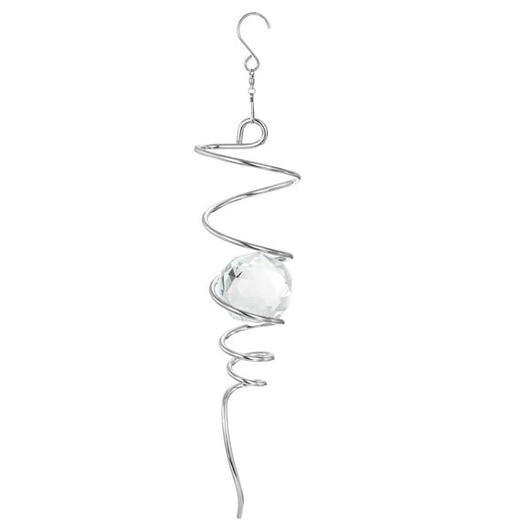 Uxcell 13" Gazing Ball Spiral Tail Decorative Wind Spinners with Crystal Glass Ball for Hanging Decor, White