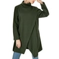 thumbnail image 2 of Women's Sweater Tunic Dress Cowl Neck Pullovers Long Sleeve Asymmetry Hem Tops Armygreen M, 2 of 5