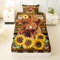 thumbnail image 3 of jejeloiu Aztec Highland Cow Sunflower Art Twin Sheet Sets Kids,Western Farm Print Bedding For Boy,3pcs, 3 of 6