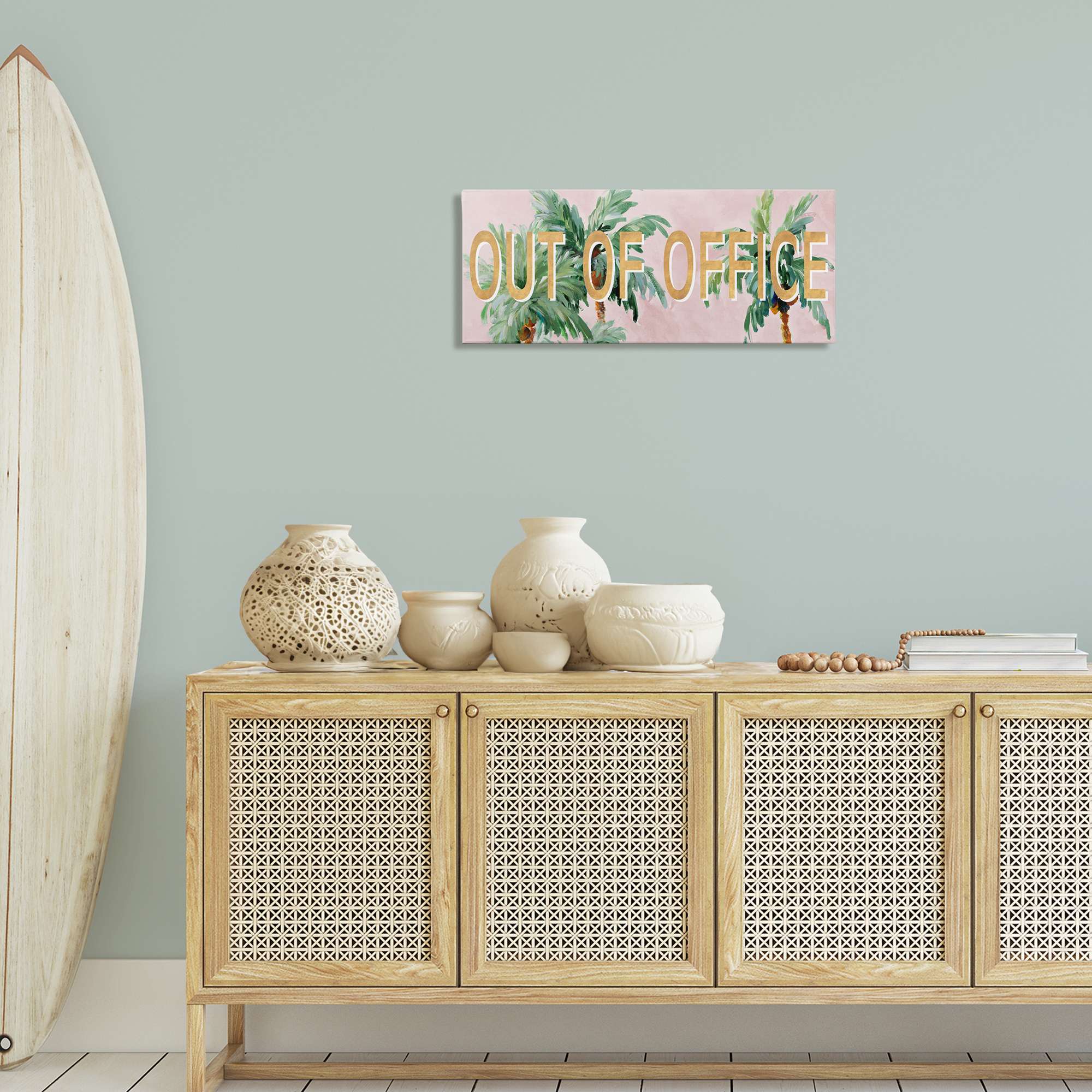 Stupell Industries Out Of Office Palms Typography Painting Gallery Wrapped Canvas Art Print Wall Art, 30 x 13