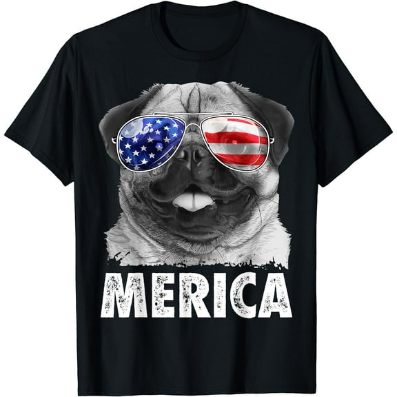 Pug 4th of July Shirts Merica Men Women USA American Flag T-Shirt