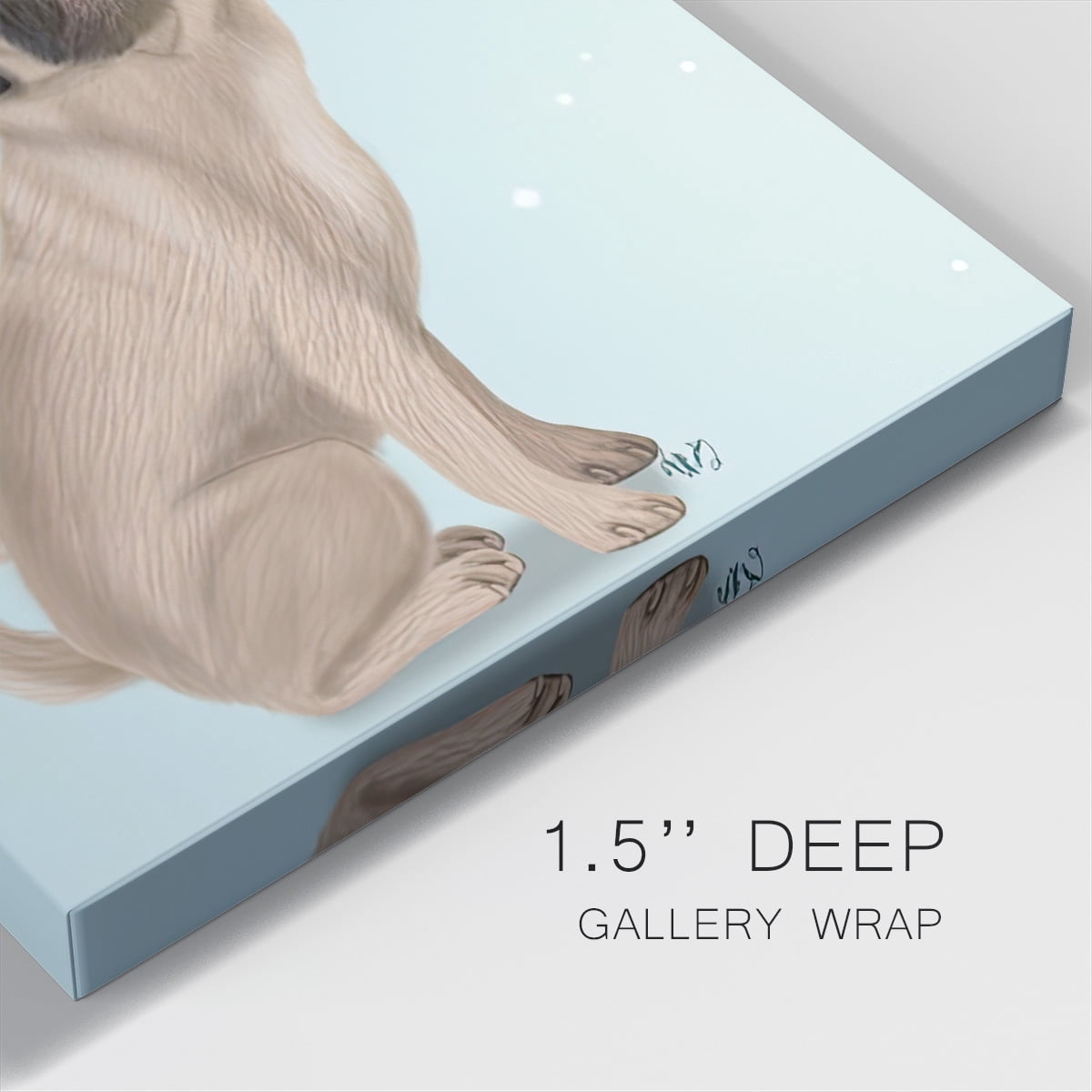 Christmas Pug with Antlers and Robin- Gallery Wrapped Canvas