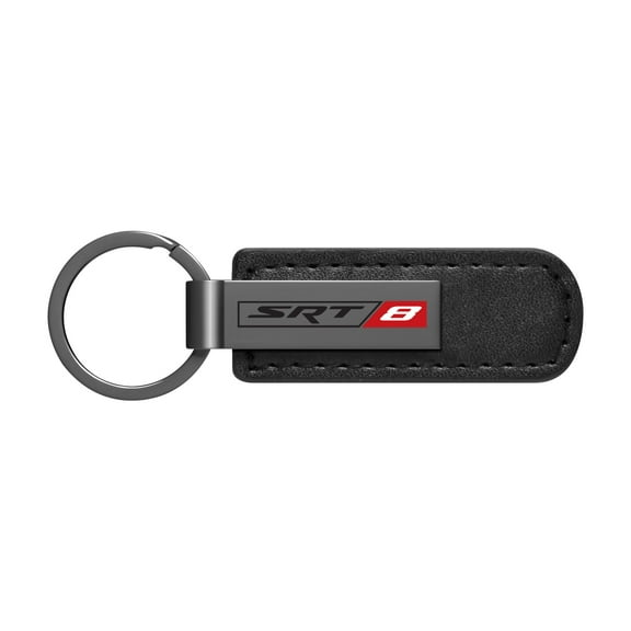 Dodge SRT-8 Logo Black PU Leather Strap Black Metal Bar LED Printed Logo Key Chain