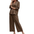 thumbnail image 2 of Women Long Sleeved 2 Piece Outfits Sweatsuit V-neck Casual Knit Tops & Pants, 2 of 6