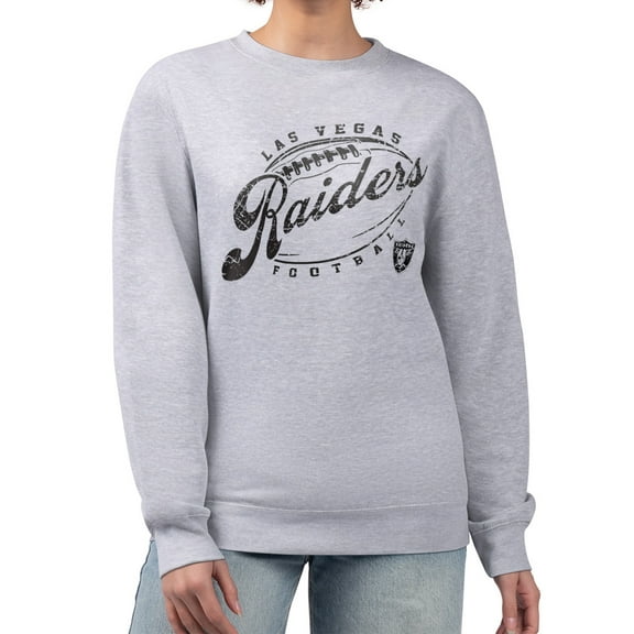 Women's G-III 4Her by Carl Banks Gray Las Vegas Raiders Distressed Graphics Fleece Pullover Sweatshirt