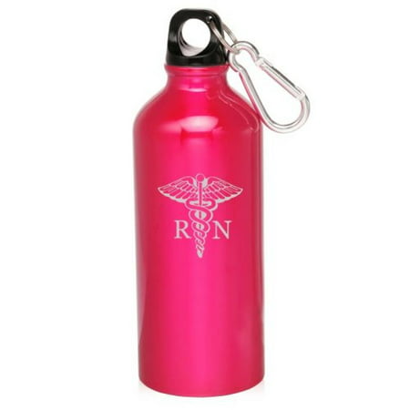 Hot Pink 20oz Aluminum Sports Water Bottle Caribiner Clip ZW420 Medical Symbol RN Registered