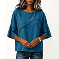 thumbnail image 4 of Kezqiaxn Cute Tops for Women Ruffle Short Sleeve Crew Neck Loose Casual Shirts Business Dressy Work Blouses Women's Clothing, 4 of 7