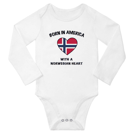 

Born in America With a Norwegian Heart Baby Long Sleeve Bodysuit (White 18 Months)