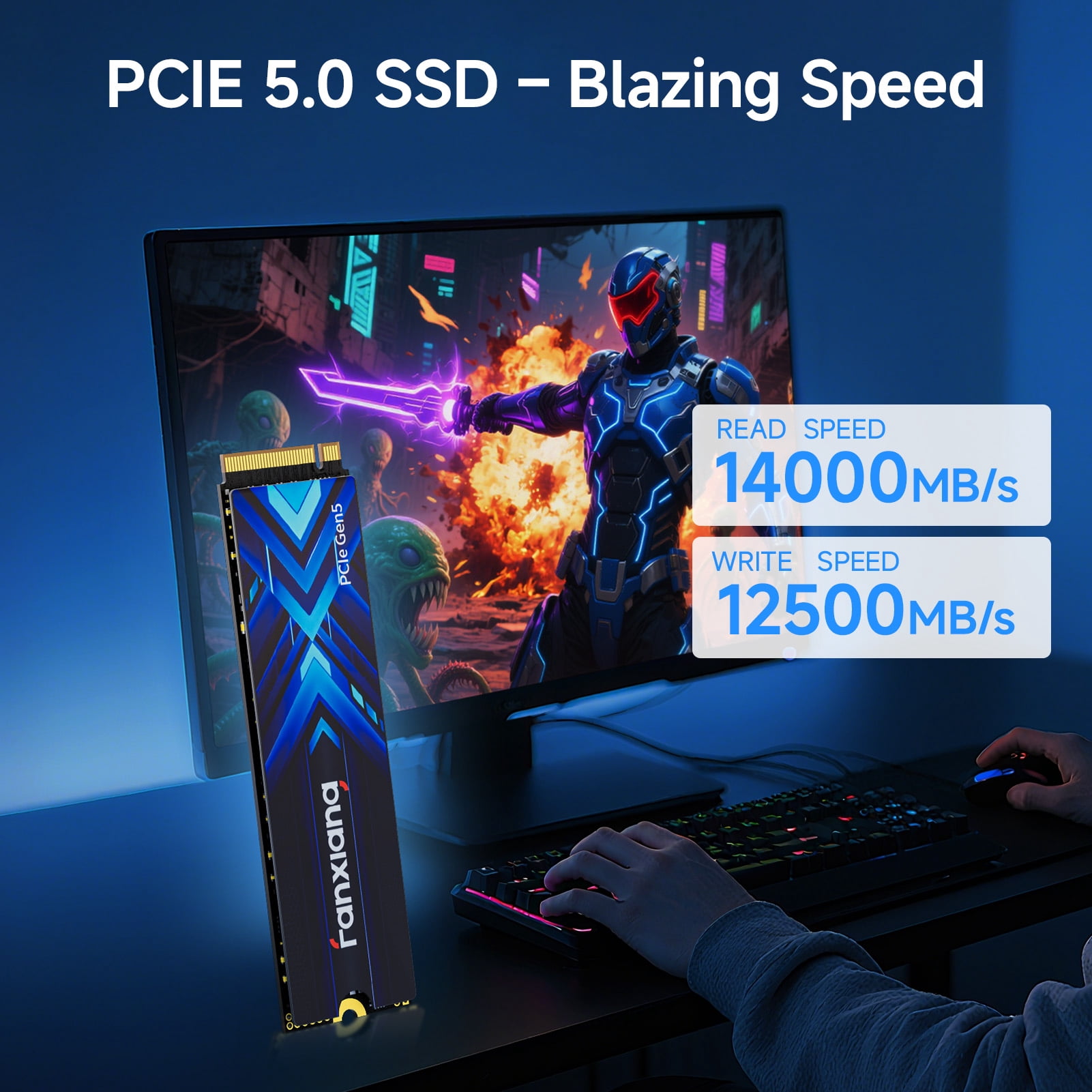 Fanxiang 1TB PCIe 5.0 x4 NVMe M.2 SSD, Up to 14000MB/s DRAM Cache SLC NAND High Performance Solid State Drive for Gaming AI PC Laptop