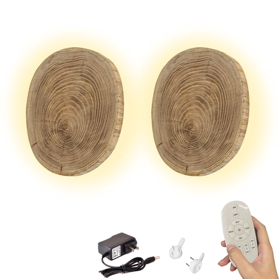 Kiven Led Wooden Wall Lamp, Battery Operated Wall Lights with Remote Control,Stepless Dimming, Set of 2 Modern Rechargeable Corner Lights