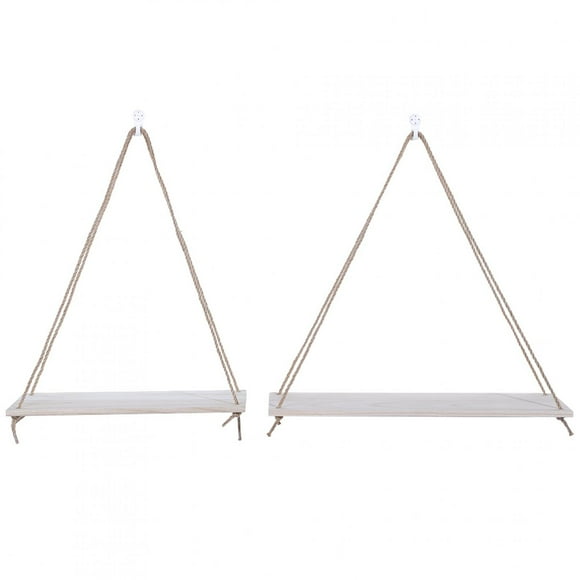 MAGT Étagères flottantes, Support de Rangement Mural en Bois 2 pièces Belle Corde à élingue Durable Suspendue étagères de Pot de Fleur de Plante(Couleur du Bois)