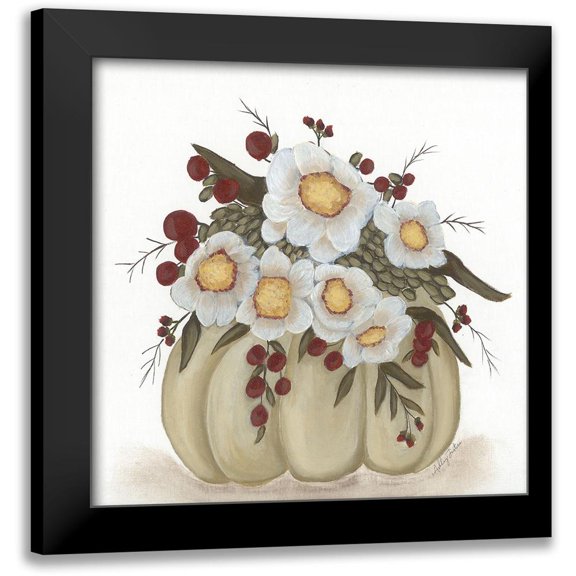 Justice, Ashley 12x12 Black Modern Framed Museum Art Print Titled - Floral Pumpkin