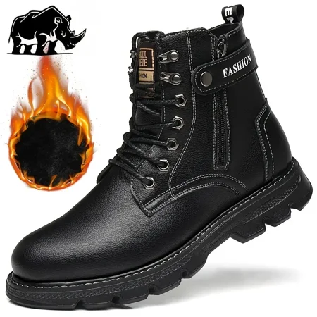 

Men‘s Leather Durable Shoes Warm Fleece Comfortable Anti-skid Snow Boots Winter