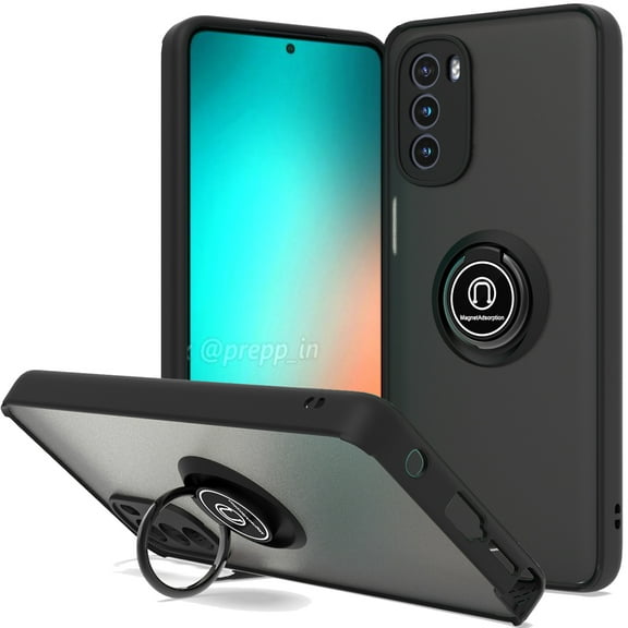 CoverON For Motorola Moto G Stylus 2022 Phone Case, Ring Holder Kickstand Magnetic Mount Clear Hard Back Cover Rubber Bumper, Black