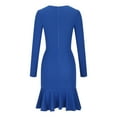 thumbnail image 6 of IROINNID Long Sleeve Dress for Women Knee-Length Sheath Dress Slim Waist Dress Long Sleeve Solid Color Dress,Blue, 6 of 6