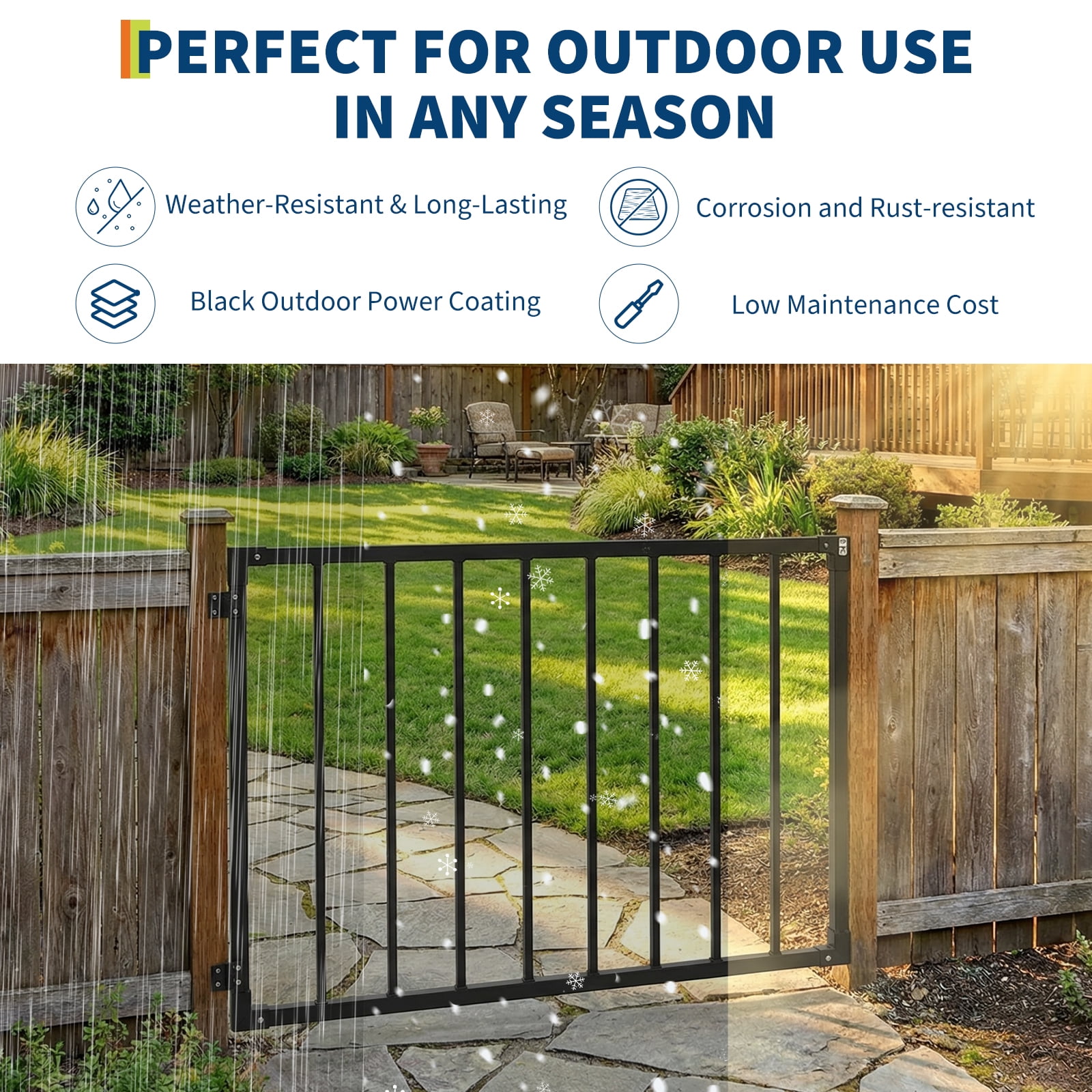 Huisuilinss Deck Fence Gate Outdoor,Metal Gate,Adjustable Deck Gate (Up To 48" Wide) With Hinges & Latch Included,Outdoor Gate For Yard Porch Stairs Garden Patio