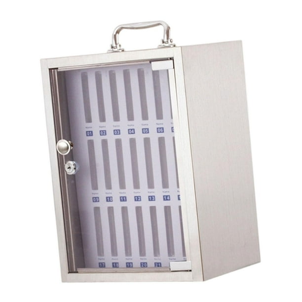 Organizador de almacenamiento para teléfono con asa y caja de almacenamiento de acero inoxidable con cerradura. 24 ranuras