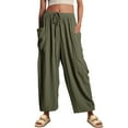 thumbnail image 3 of AKEGAMN LILLUSORY Linen Wide Leg Casual Loose Beach Palazzo Pants, Green S-3XL, 3 of 5