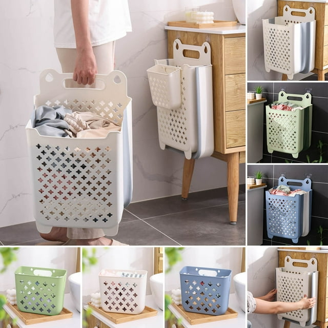 Cesta plegable de la ropa sucia montada en la pared – Material TPR de gran capacidad para el contenedor portátil de almacenamiento, asas resistentes, diseño rectangular que ahorra espacio