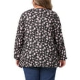 thumbnail image 3 of Agnes Orinda Women's Plus Size Top Pleated Keyhole Neck Floral Shirts Long Sleeve Casual Tunic Blouse 1X Black, 3 of 5
