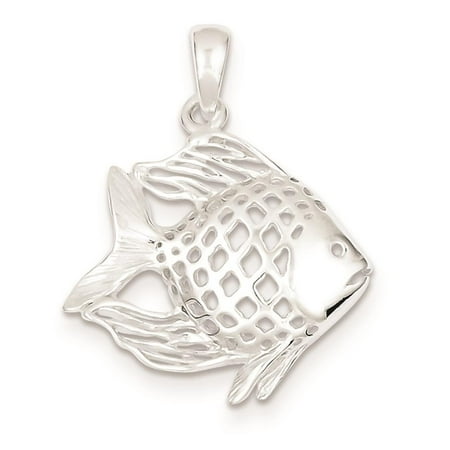 925 Sterling Silver Fish Polished Charm Pendant 30mmx22mm
