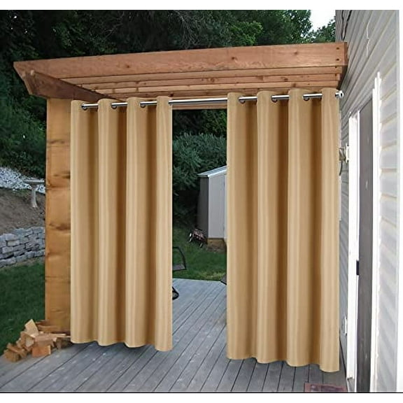 DREAM ART Waterproof Outdoor Curtain for patio,garden,Balcony Anti Rust Grommet- Thermal Insulated Grommet Indoor Outdoor Curtain/Drape ,W54"xL84",Beige,1 Panel