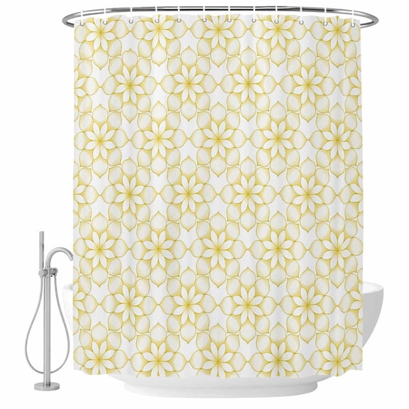 Polyester Fabric Yellow Flower Shower Curtain, Retro Tribal Art Abstract Monochrome Texture Waterproof Bathtub Curtain Bathroom Decor Set with Hooks 54 x 78 Inches