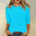 thumbnail image 2 of KDDYLITQ 3/4 Sleeve Tops Tops Summer Crew Neck T Shirt Plus Size Dressy Blouses Plain Tshirt Cyan XL, 2 of 5
