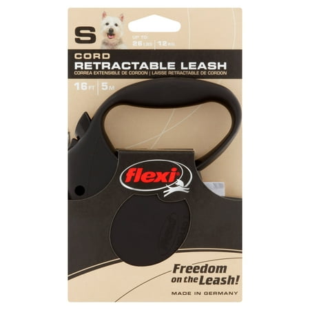 2 Retractable Cord Leash - Flexi Retractable Dog Leash, 16 Ft. Cord Dog Walking Leash, Small for Dogs up to 26 Lbs. Black, Fast and Reliable 1-Hand Braking System with Permanent Braking Feature