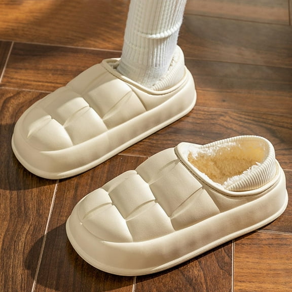 Tawop Home Slipper Female Fallen Indoor Thick Plush Comfort Slipper Booties Ankle Detachable Casual Beige Size:36