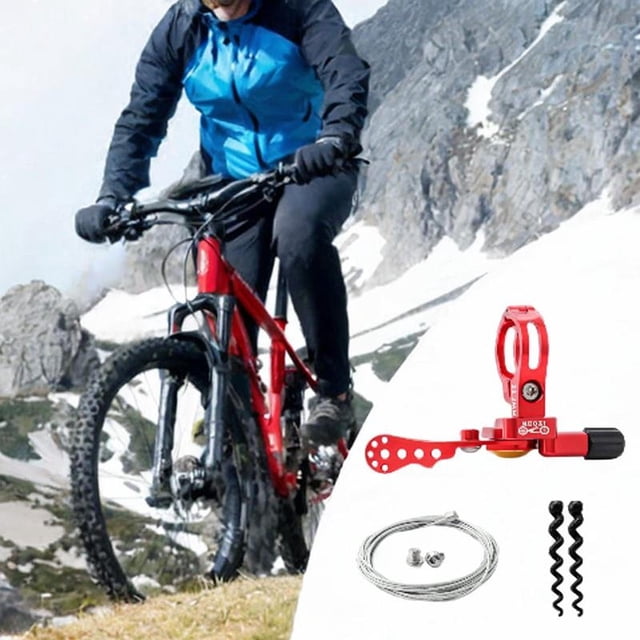 DYNWAVECA Dropper Post Lever Adjustable Control Remote Accessory Mechanical Seatpost Remote Lever Shifter with Cable for Riding red 22.2mm