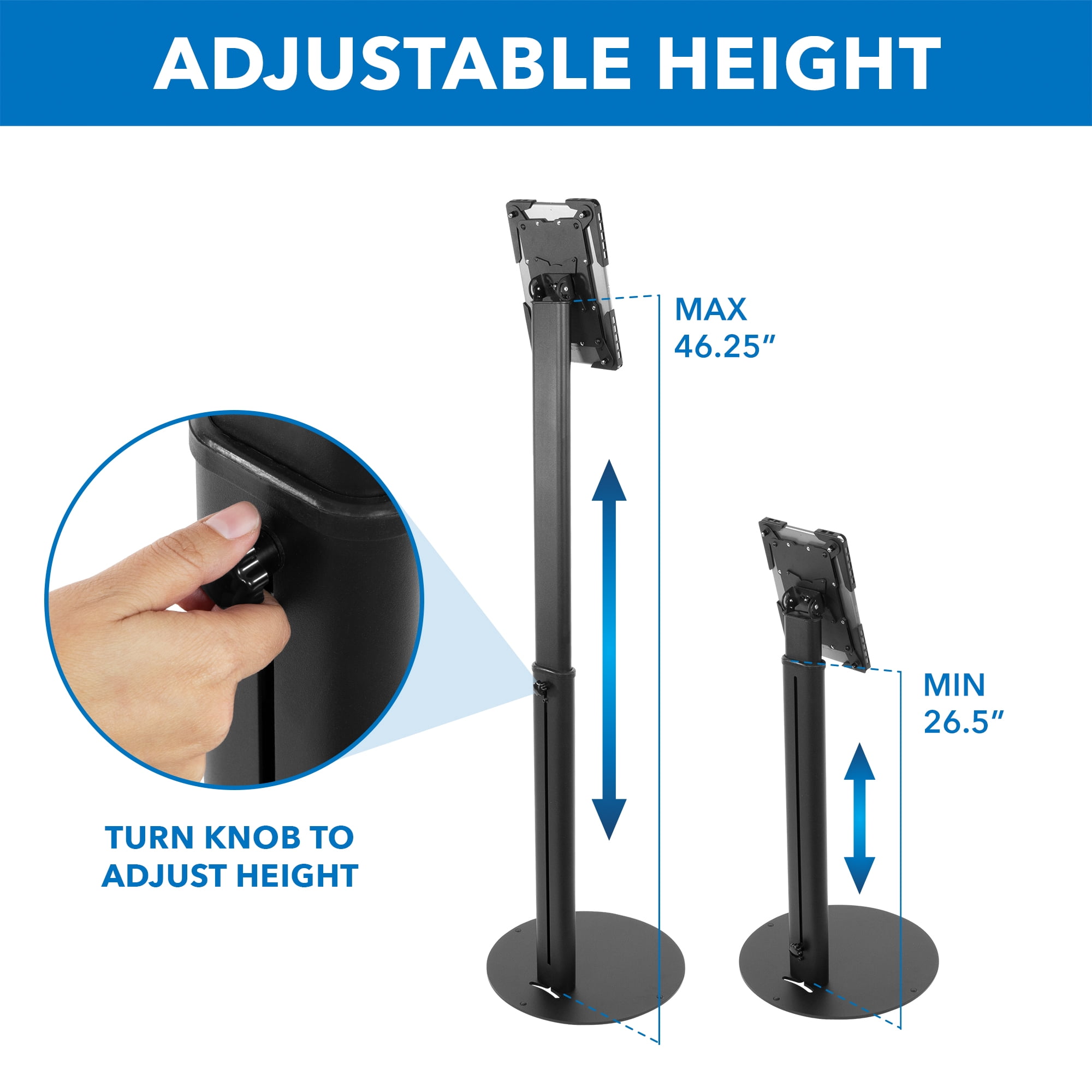 Mount-It! Adjustable Universal Theft-Deterrent Tablet Floor Kiosk Mount for most 9.7" - 13.1" Tablets, Black